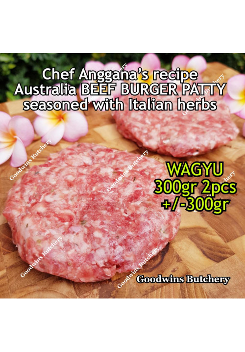 Australia beef mince 85CL Anggana's BURGER PATTY seasoned with Italian herbs WAGYU frozen price for 300g 2pcs